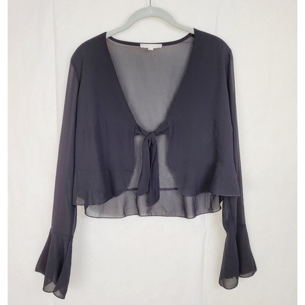Don't Ask Why black sheer bell sleeve front tie top One Size Whimsigoth Fairy
